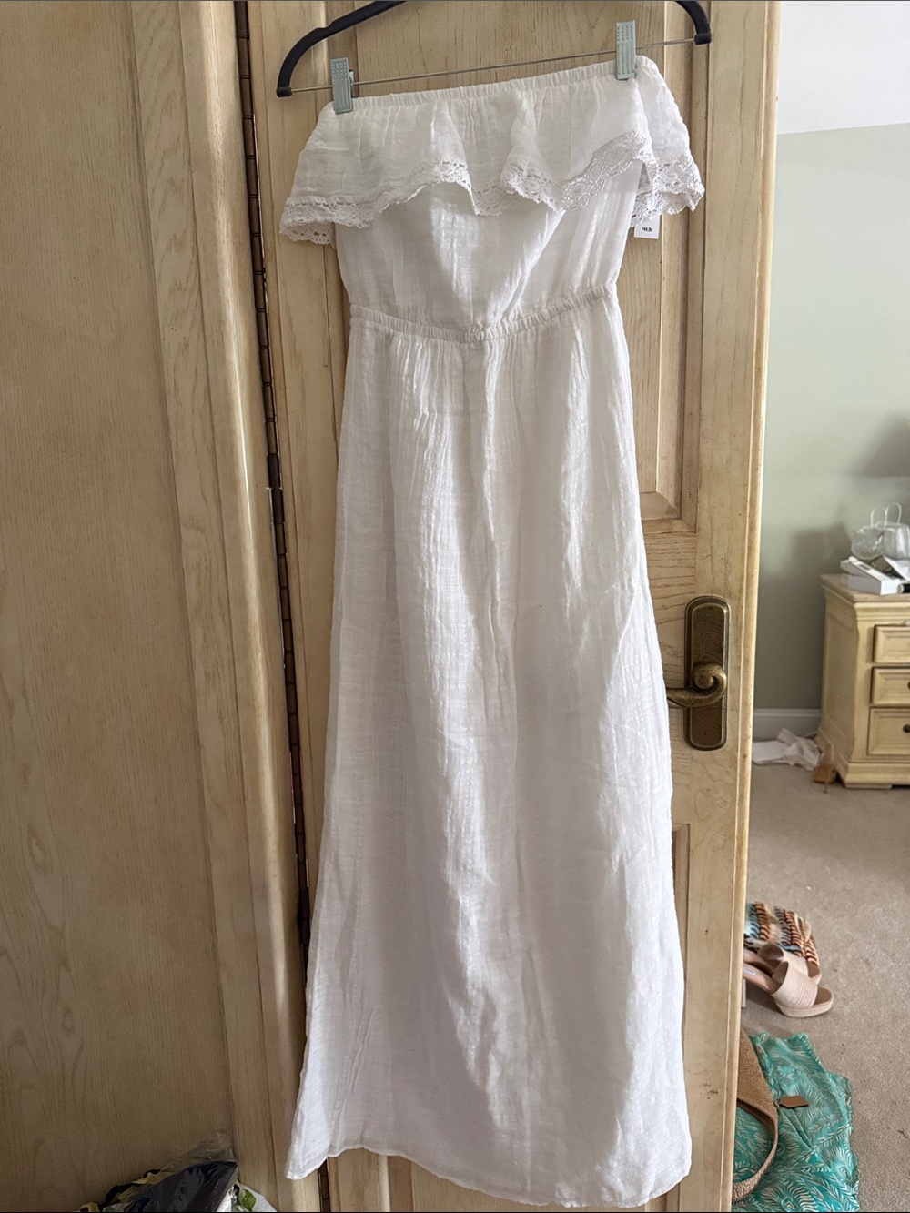 White Off-Shoulder Linen Maxi Dress
